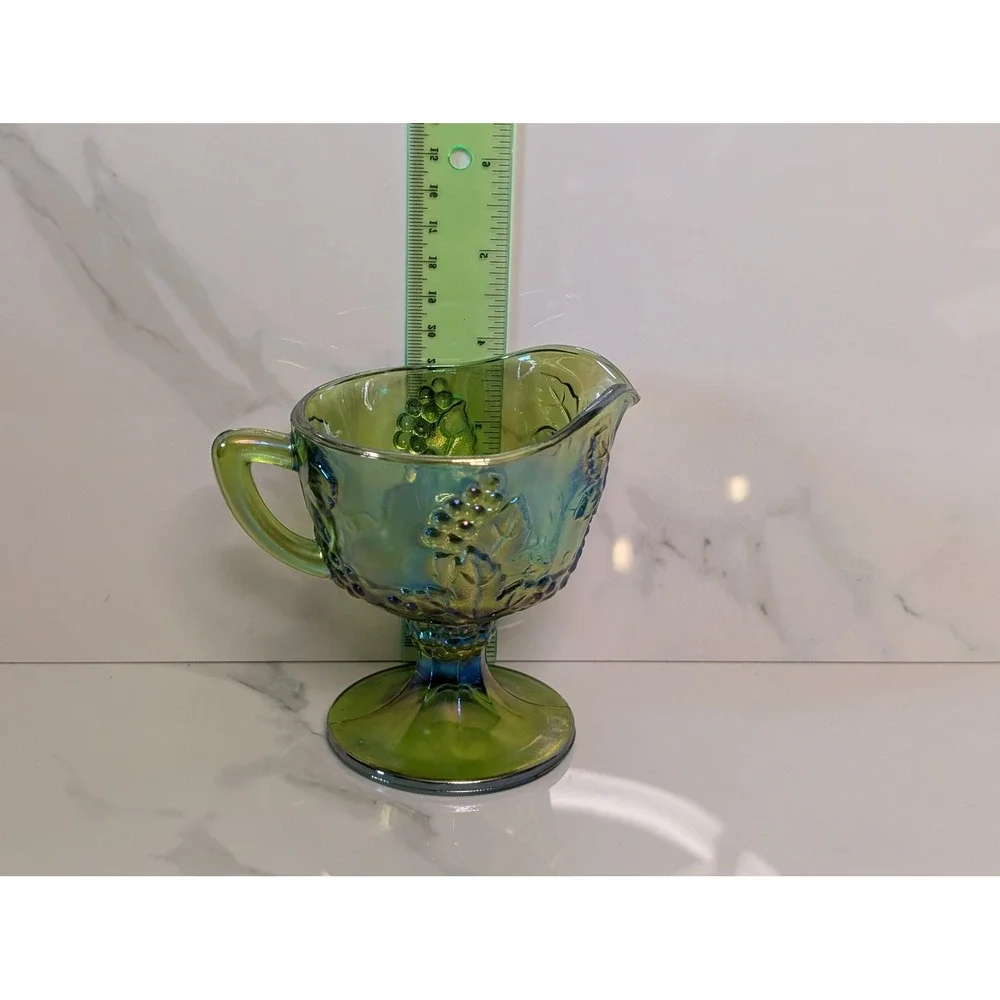 Vintage Green Indiana Glass Carnival Glass Harvest Grape Iridescent Creamer